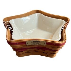 Longaberger 2001 Shining Star Basket with Woven Traditions Blue Star Dish